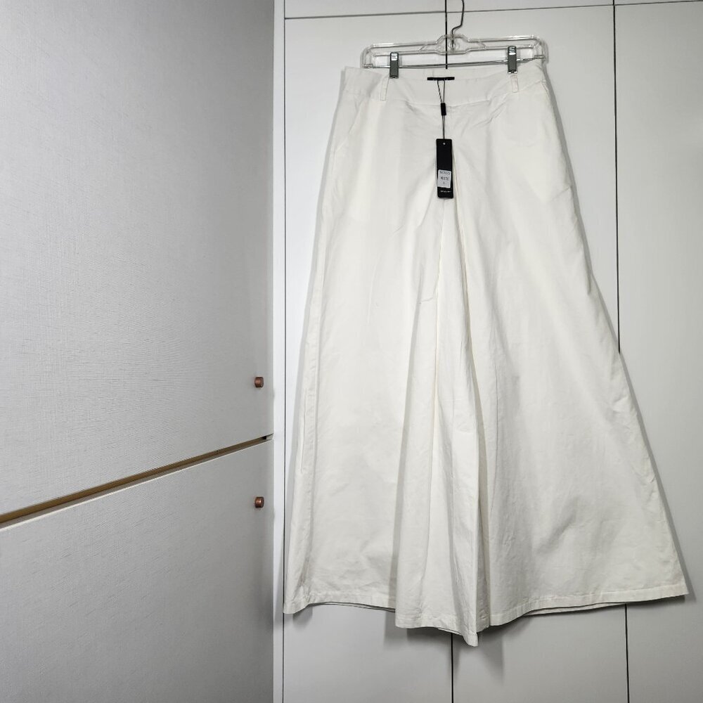 Beulah Wide Leg High Waisted Pleated Front Pants Size L White Cotton Blend